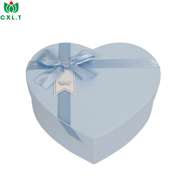 Elegant Blue Heart-Shaped Cosmetic Perfume Paper Box with Ribbon for Gifts